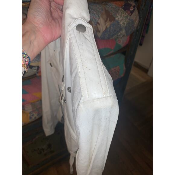 VINTAGE 90s ABS WHITE POLYURETHANE MOTO BIKER JACKET S - Picture 12 of 13